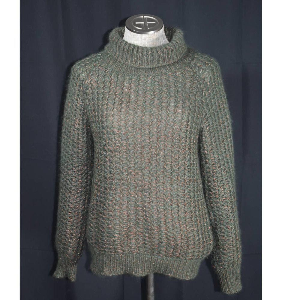 Vintage Theodore Turtleneck Green and Copper Knit Sweater - 42 / Medium